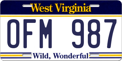 WV license plate OFM987