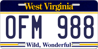 WV license plate OFM988