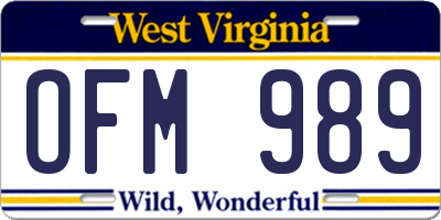 WV license plate OFM989