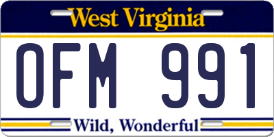 WV license plate OFM991
