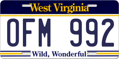 WV license plate OFM992