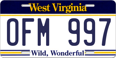 WV license plate OFM997