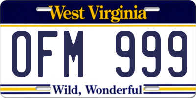 WV license plate OFM999
