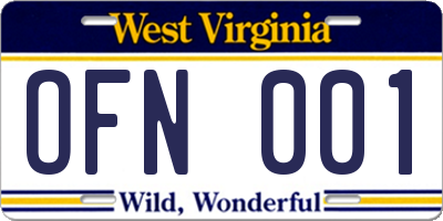 WV license plate OFN001