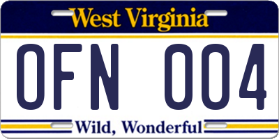 WV license plate OFN004