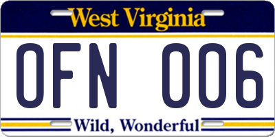 WV license plate OFN006