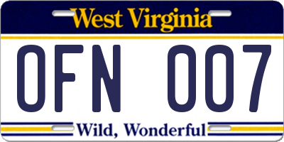 WV license plate OFN007