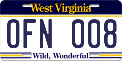 WV license plate OFN008