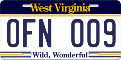 WV license plate OFN009