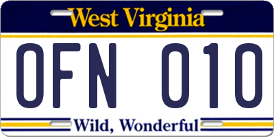 WV license plate OFN010