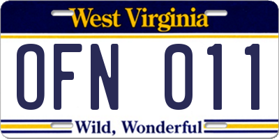 WV license plate OFN011