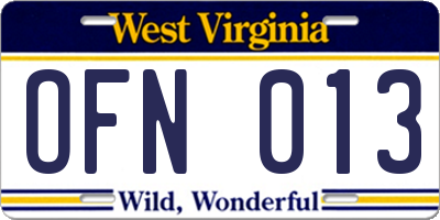 WV license plate OFN013