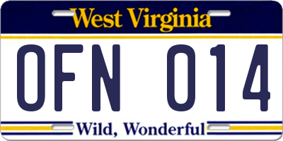 WV license plate OFN014
