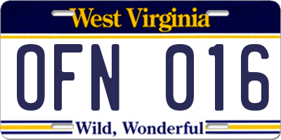 WV license plate OFN016