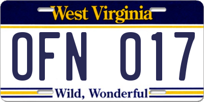 WV license plate OFN017