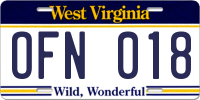 WV license plate OFN018