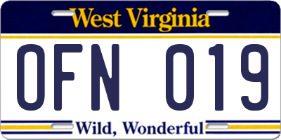 WV license plate OFN019