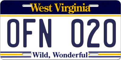 WV license plate OFN020