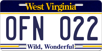 WV license plate OFN022