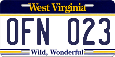 WV license plate OFN023