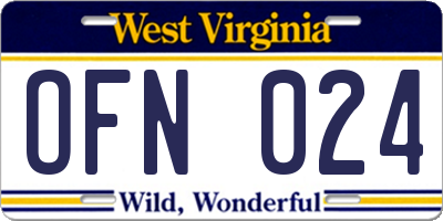 WV license plate OFN024