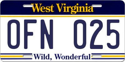 WV license plate OFN025