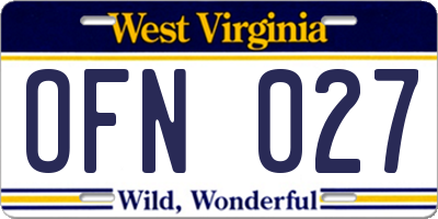 WV license plate OFN027