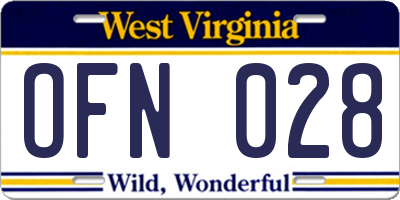 WV license plate OFN028