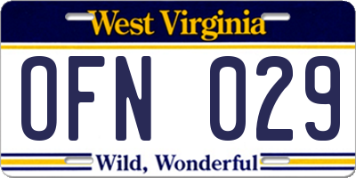 WV license plate OFN029