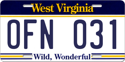 WV license plate OFN031