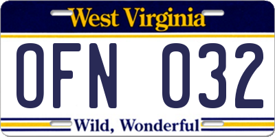WV license plate OFN032