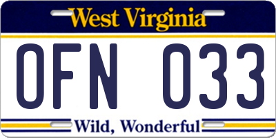 WV license plate OFN033