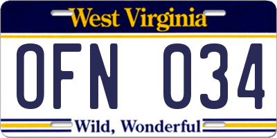WV license plate OFN034