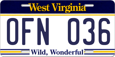 WV license plate OFN036
