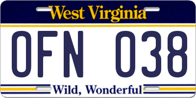WV license plate OFN038