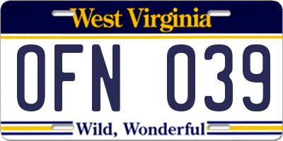 WV license plate OFN039