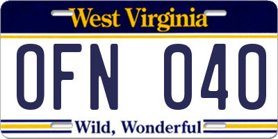WV license plate OFN040