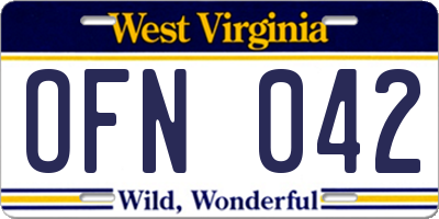 WV license plate OFN042