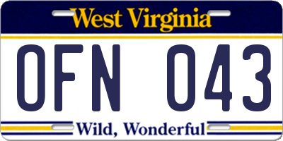 WV license plate OFN043