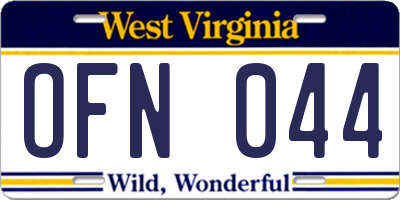 WV license plate OFN044