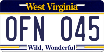 WV license plate OFN045