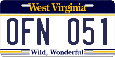WV license plate OFN051