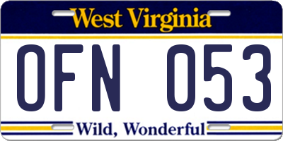 WV license plate OFN053