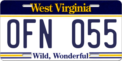 WV license plate OFN055