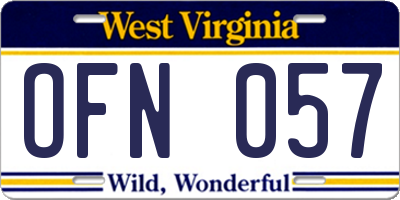 WV license plate OFN057