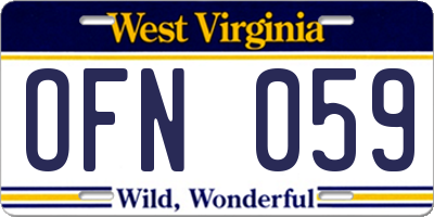 WV license plate OFN059