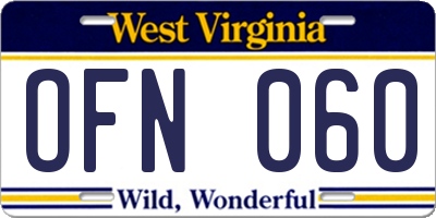 WV license plate OFN060