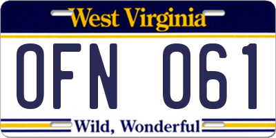 WV license plate OFN061