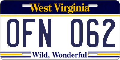 WV license plate OFN062