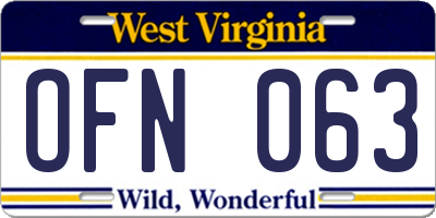 WV license plate OFN063